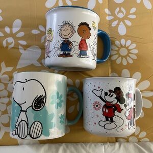Peanuts Snoopy and Disney Mickey & Minnie cups set of 3